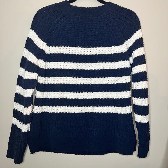Joules navy white stripe pull over round neck sweater very soft Size 10 - Picture 2 of 6